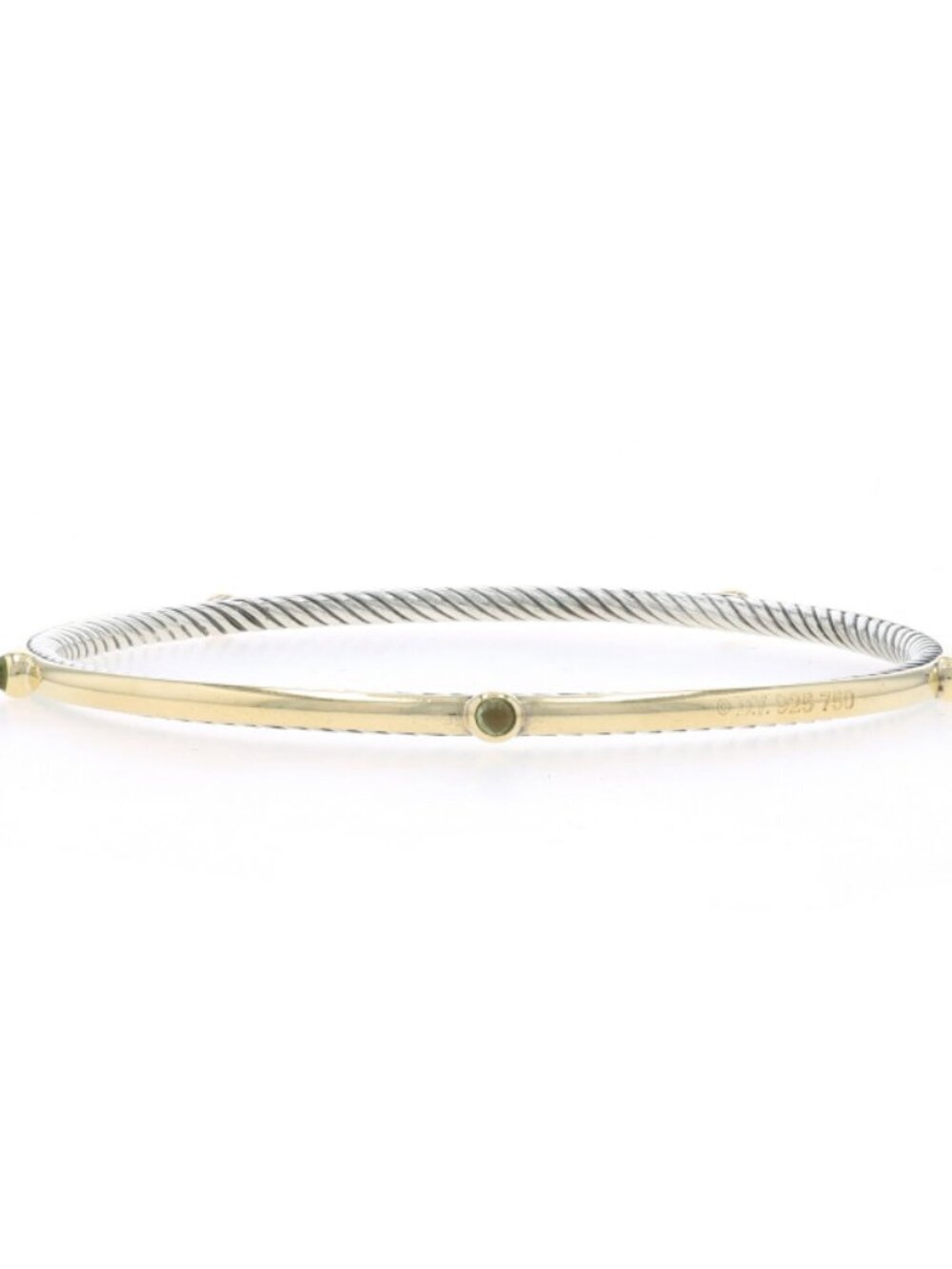 David Yurman Cable Peridot Bangle Bracelet 7 1/4" Sterling 925 Yellow Gold 18k